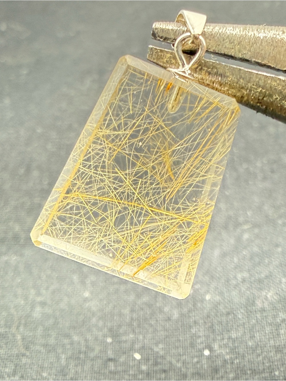 Gorgeous Rectangular-Cut Golden Rutilated Quartz Pendant - Picture 4 of 6